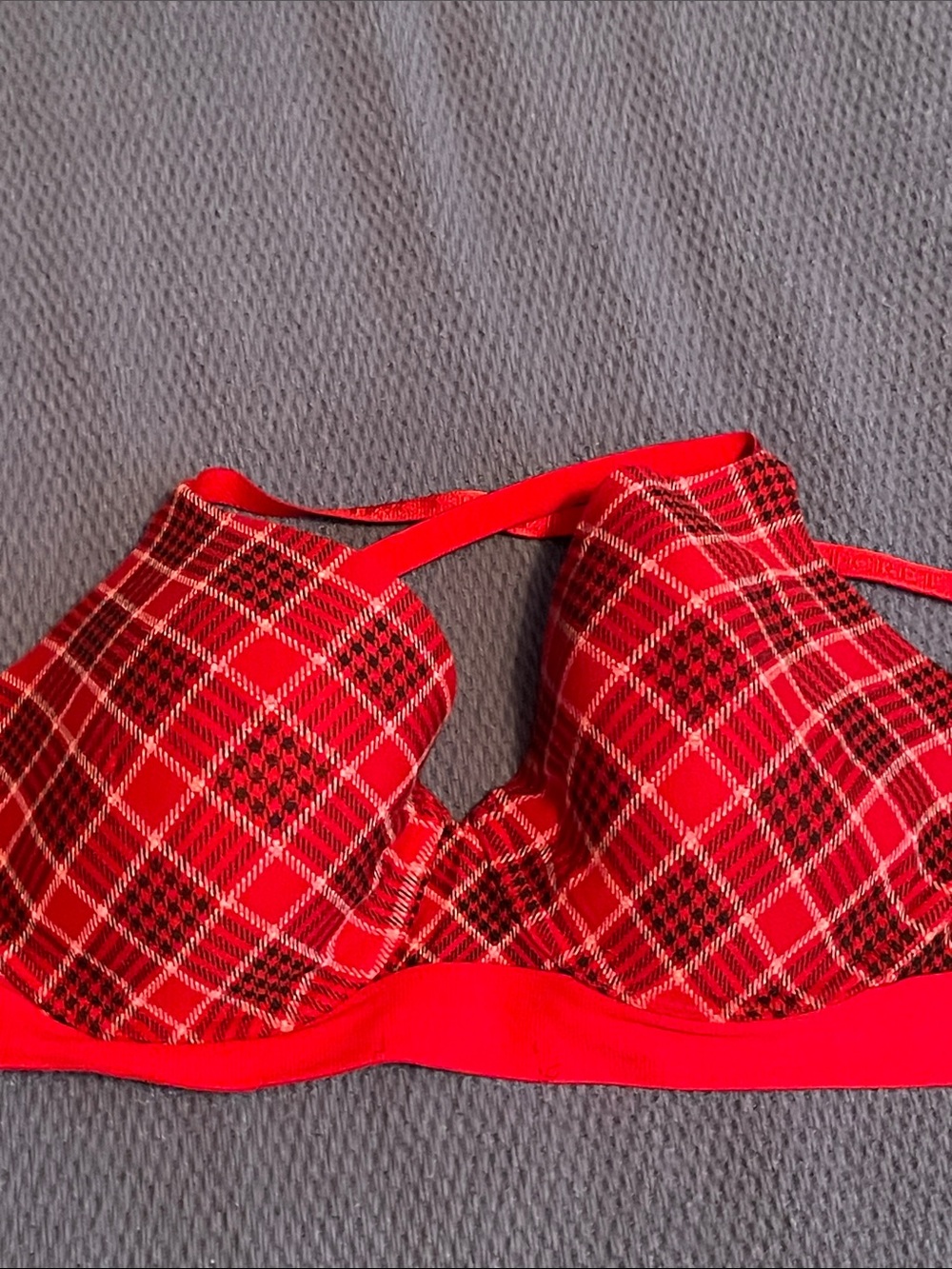 Red plaid Victoria secret bra. 34ddd